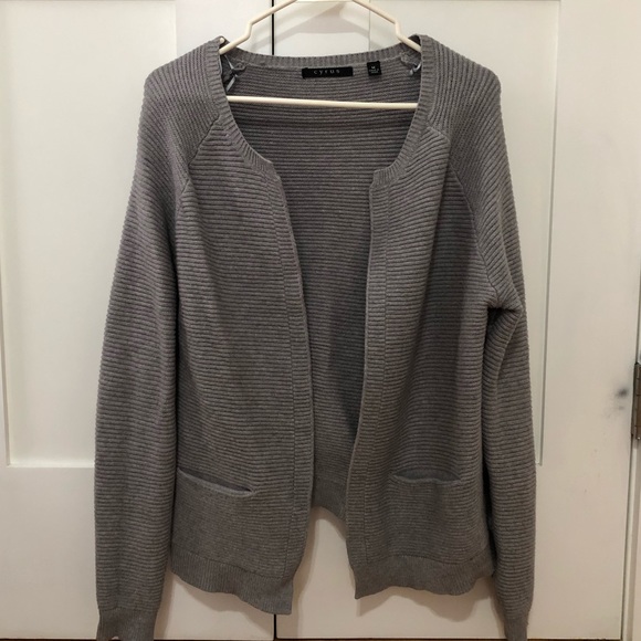 Cyrus Grey Ribbed Open Front Cardigan - Picture 1 of 5